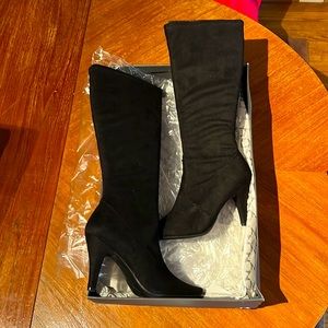 Kenneth Cole Black faux Suede heeled boots sz 10 worn once… too tall for my toe
